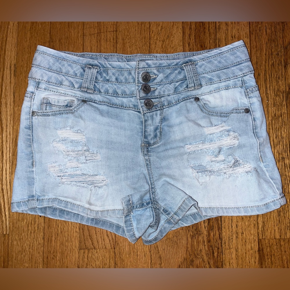 Blue Spice Light Wash Distressed Jean Shorts